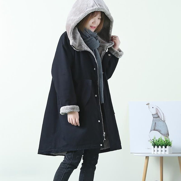 Qoo10] モッズコート レディース 裏ボア フード
