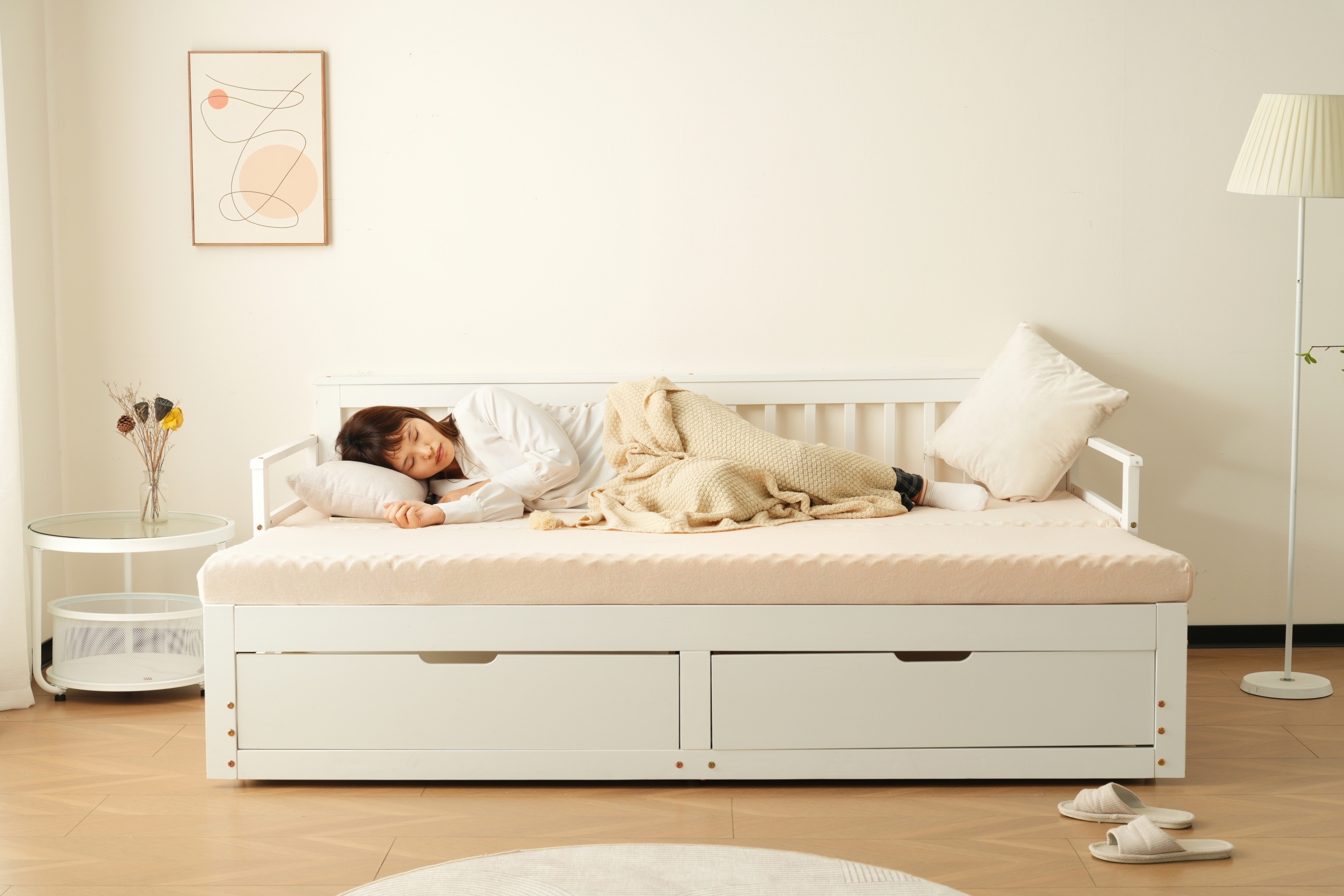 226【幅70cmマット2個付】 ソファベッド ディベッド 伸長式ベッド 木製