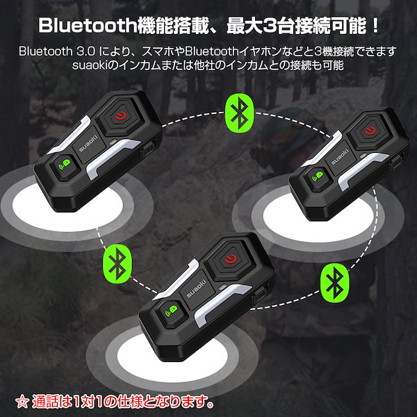 suaoki インカム バイク用 3riders Bluetooth インターコム クリアな音質 長距離通信 連続12時間通話 技適マーク認証済み  防水 音楽 GPS FMラジオなど 12ヶ月保