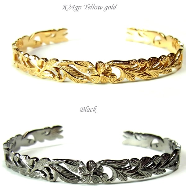 ハワイアンジュエリー バングル プルメリア カレイキニ レディース メンズ K24ゴールドコーティン