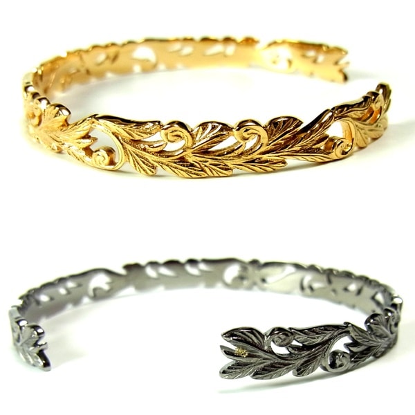 ハワイアンジュエリー バングル プルメリア カレイキニ レディース メンズ K24ゴールドコーティン