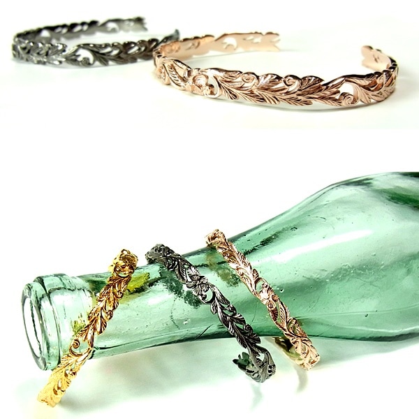 ハワイアンジュエリー バングル プルメリア カレイキニ レディース メンズ K24ゴールドコーティン