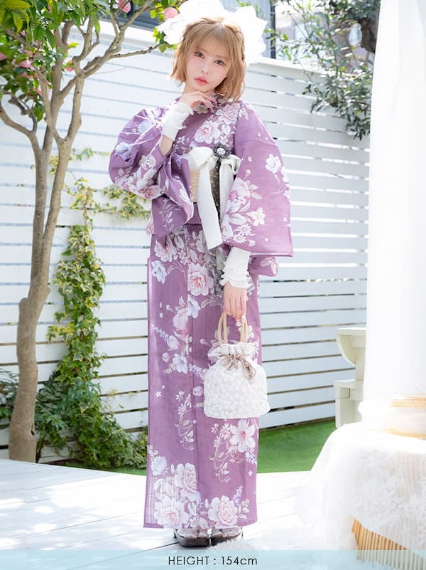 dita 花柄浴衣セット（紫色、下駄付き） dita 花柄浴衣セット（紫色、下駄付き）