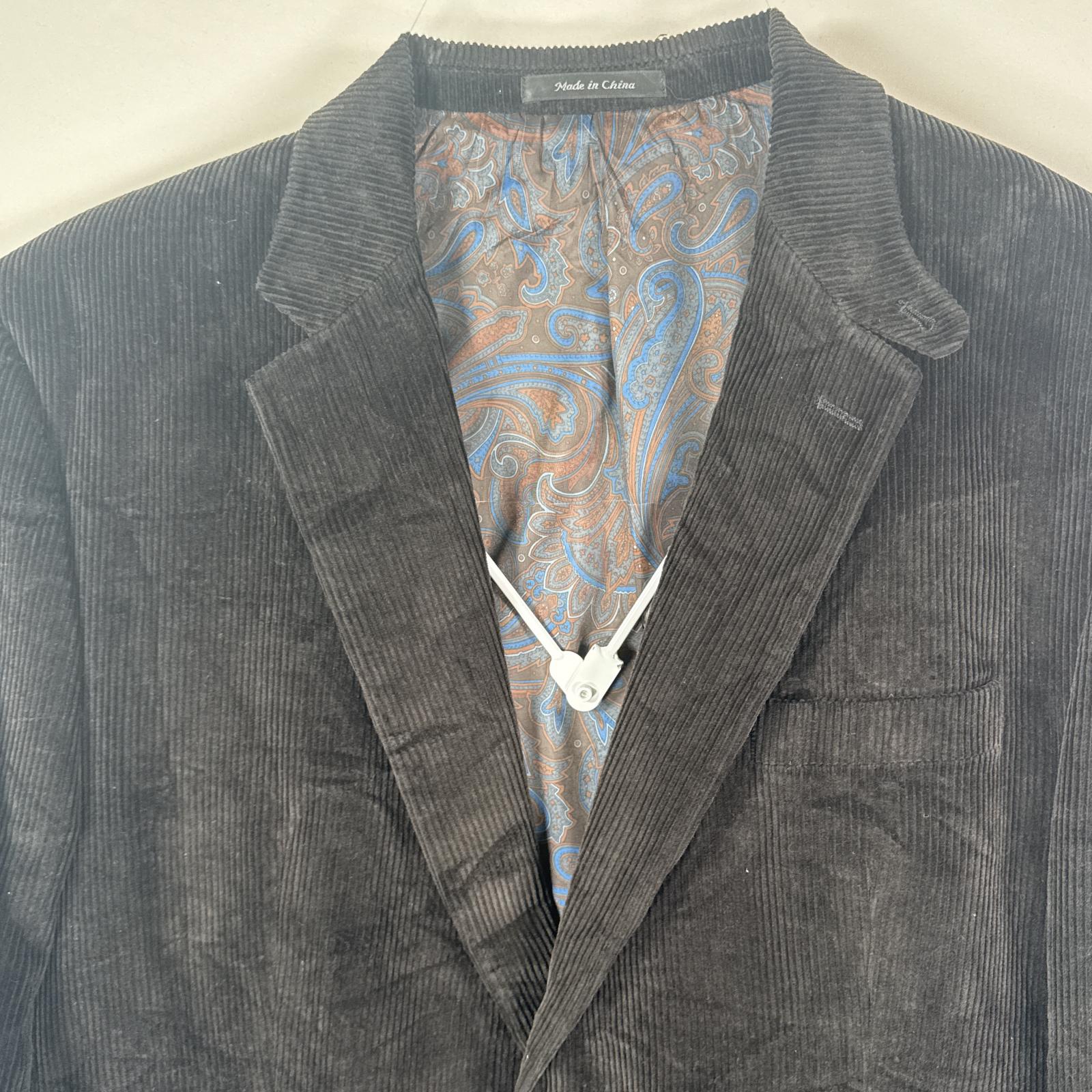 古着 コーデュロイ テーラードジャケット 太畝 ブレザー エルボーパッチ 中地ペイズリー柄 46R ブラック メンズ