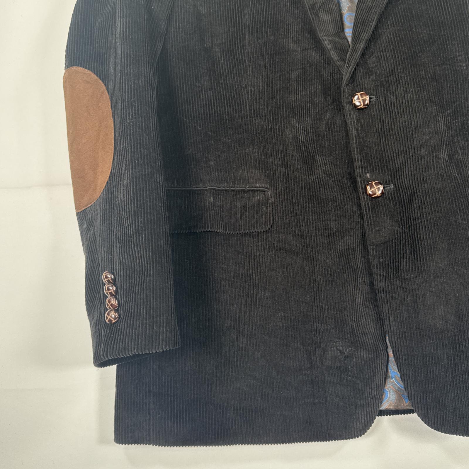 古着 コーデュロイ テーラードジャケット 太畝 ブレザー エルボーパッチ 中地ペイズリー柄 46R ブラック メンズ