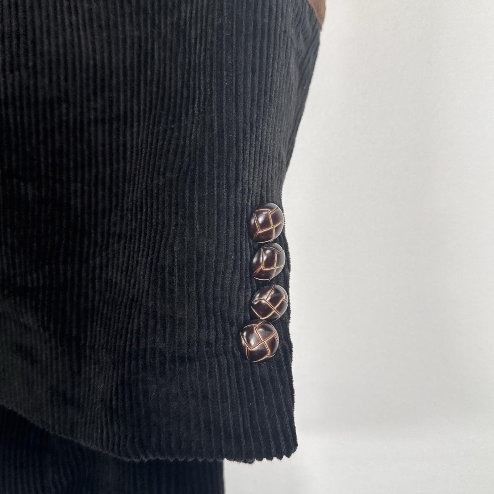 古着 コーデュロイ テーラードジャケット 太畝 ブレザー エルボーパッチ 中地ペイズリー柄 46R ブラック メンズ