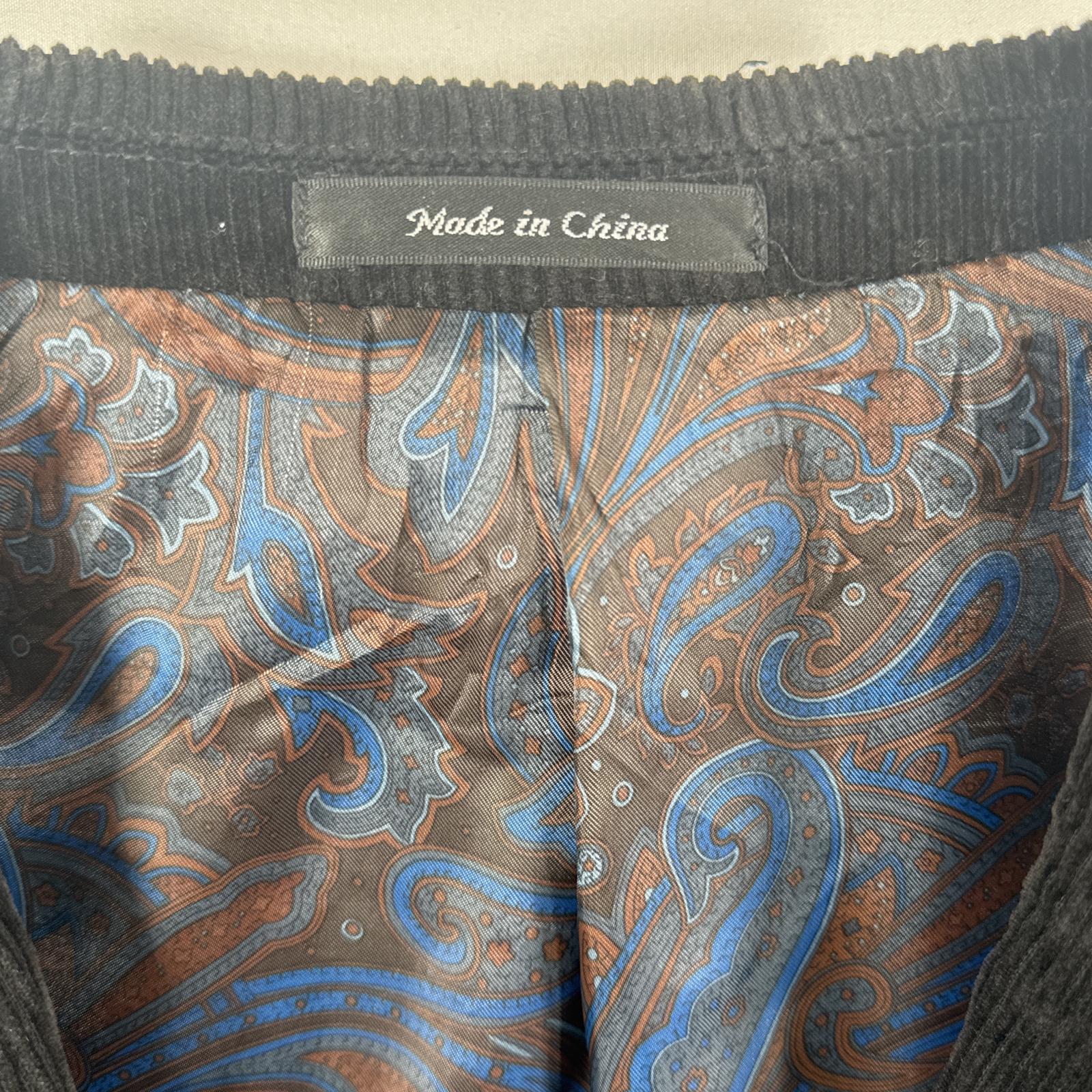 古着 コーデュロイ テーラードジャケット 太畝 ブレザー エルボーパッチ 中地ペイズリー柄 46R ブラック メンズ