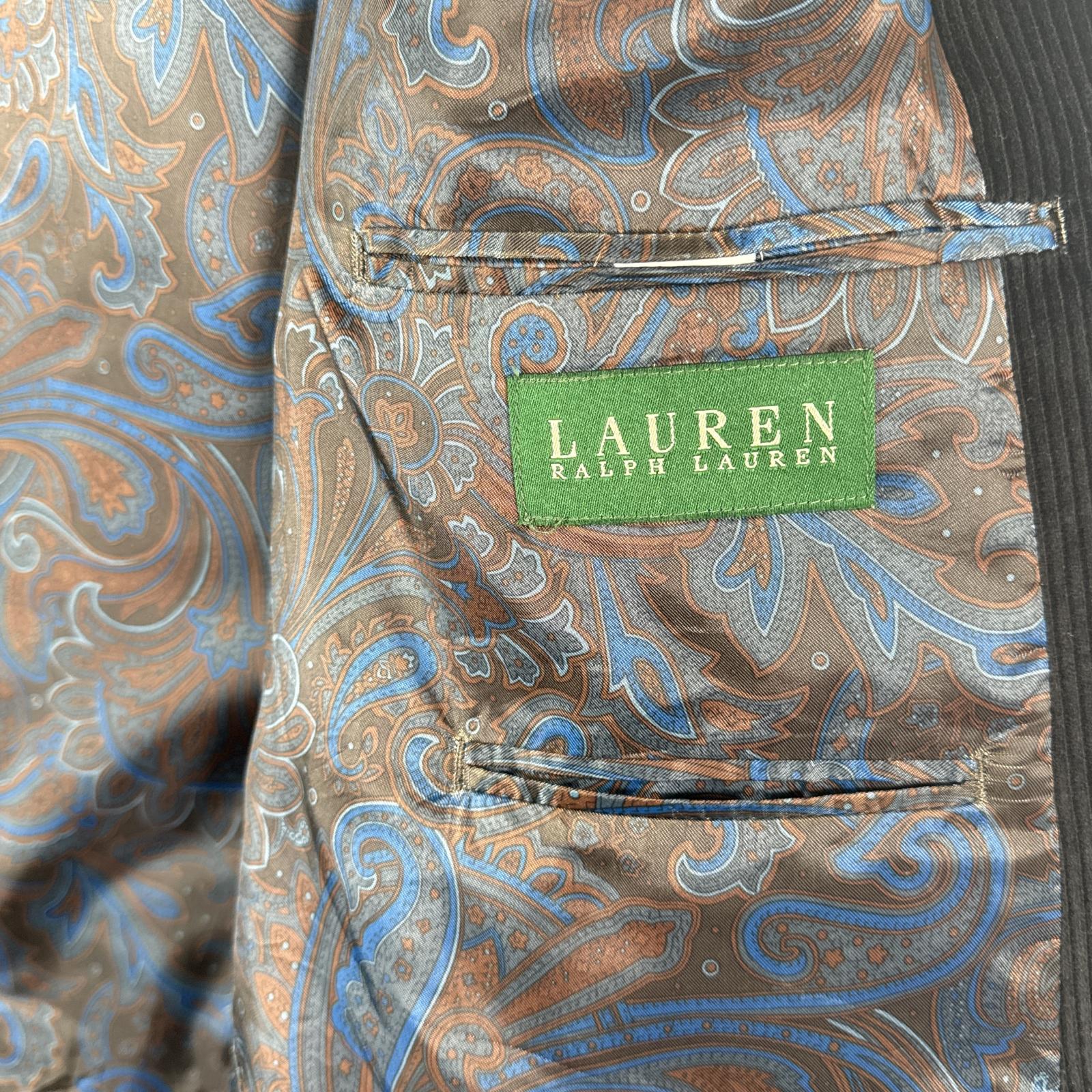 古着 コーデュロイ テーラードジャケット 太畝 ブレザー エルボーパッチ 中地ペイズリー柄 46R ブラック メンズ