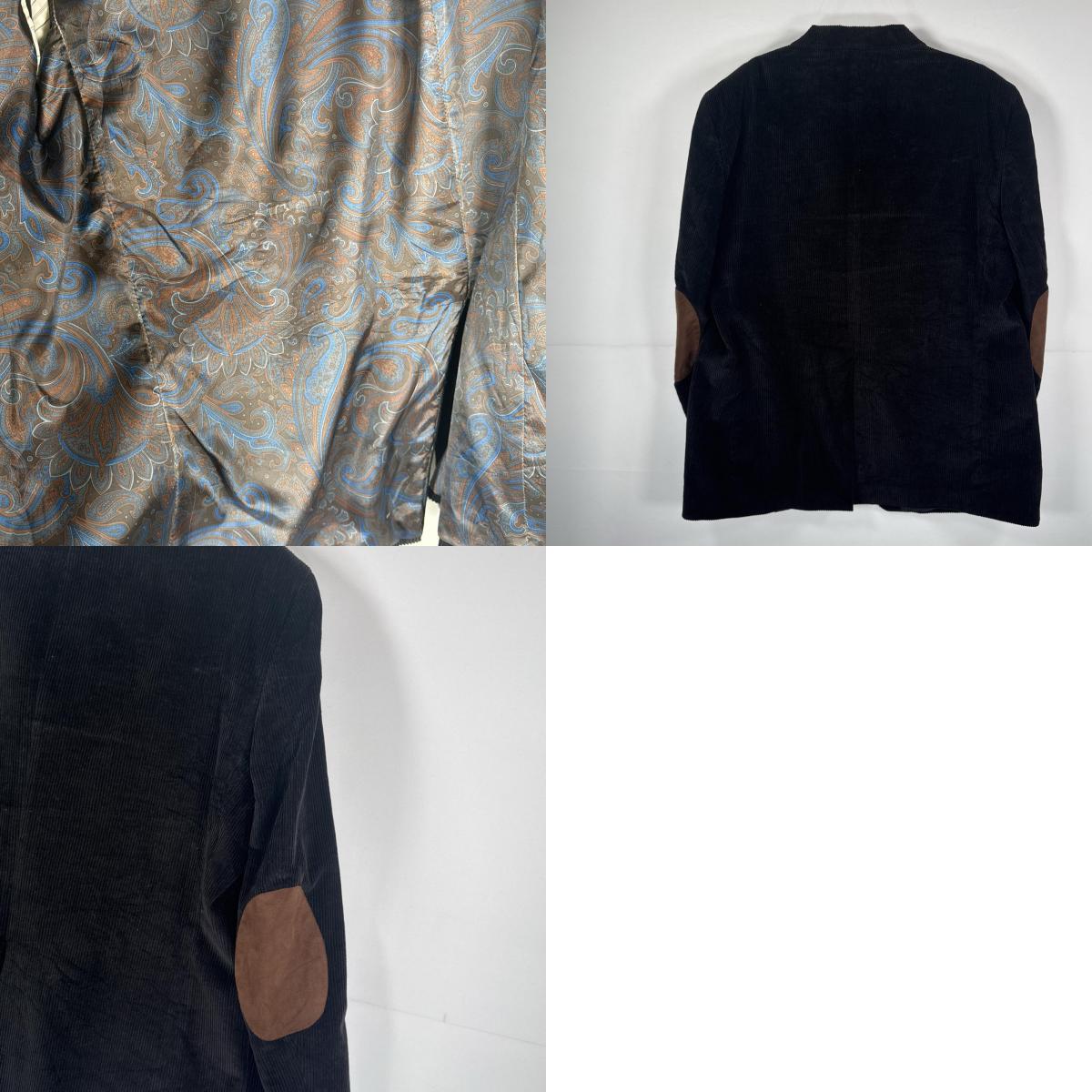 古着 コーデュロイ テーラードジャケット 太畝 ブレザー エルボーパッチ 中地ペイズリー柄 46R ブラック メンズ