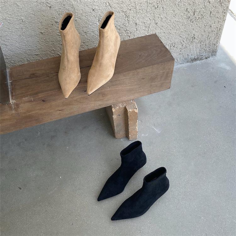 スエードブーツ ソックスブーツ ポインテッドトゥ ブーツ ハイヒール. ショートブーツ ２カラー a3549