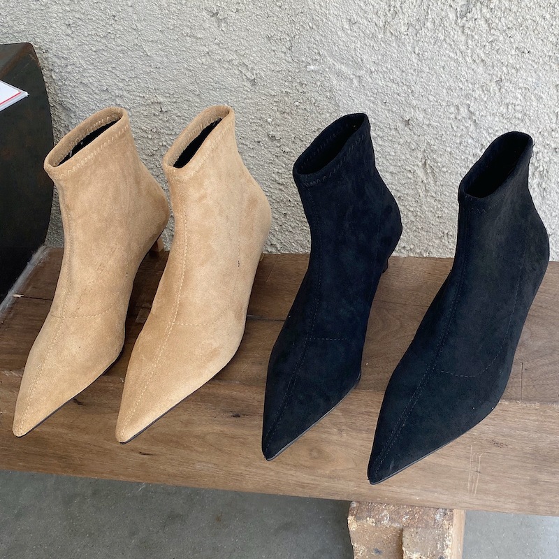 スエードブーツ ソックスブーツ ポインテッドトゥ ブーツ ハイヒール. ショートブーツ ２カラー a3549