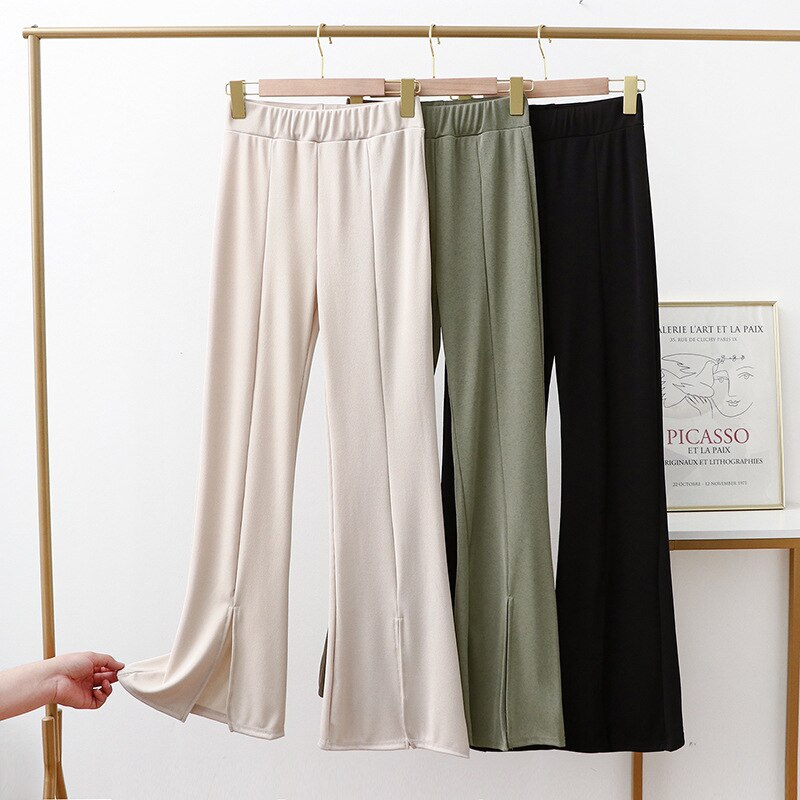 新発売ウエストゴムパンツひんやりボトムス接触冷感ボトムススリット入りパンツ フルレングススーツパンツ