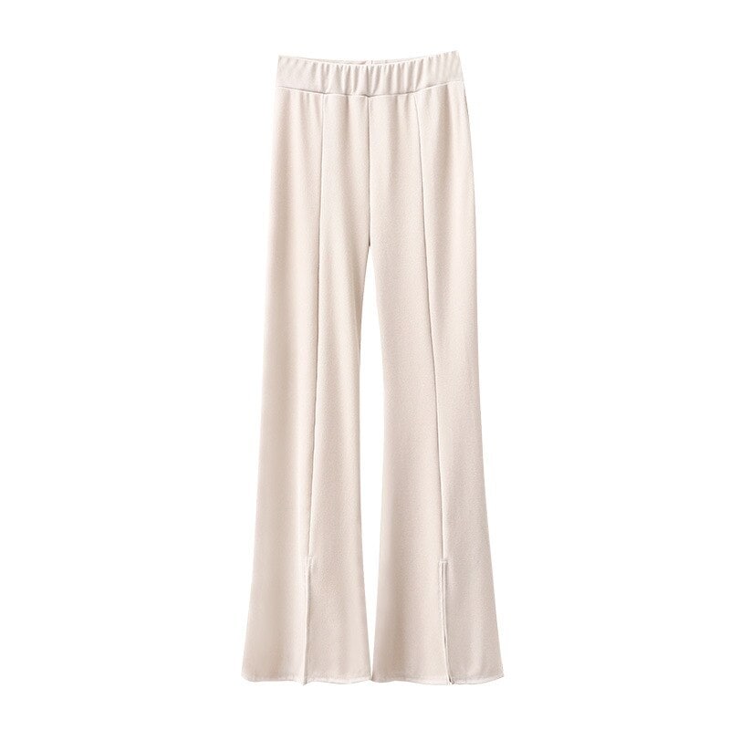 新発売ウエストゴムパンツひんやりボトムス接触冷感ボトムススリット入りパンツ フルレングススーツパンツ