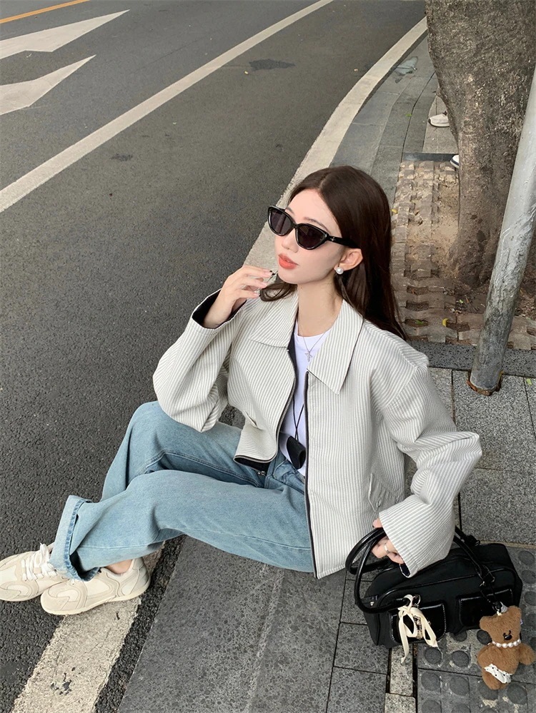 スタイル ジャケット コート レトロ ゆったりする 両面可着用 ストライプ 長袖 カジュアル 大人気 スタイル ジャケット コート レトロ ゆったりする 両面可着用 ストライプ 長袖 カジュアル 大人気