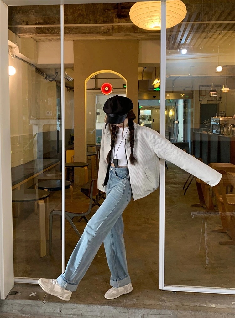 スタイル ジャケット コート レトロ ゆったりする 両面可着用 ストライプ 長袖 カジュアル 大人気 スタイル ジャケット コート レトロ ゆったりする 両面可着用 ストライプ 長袖 カジュアル 大人気