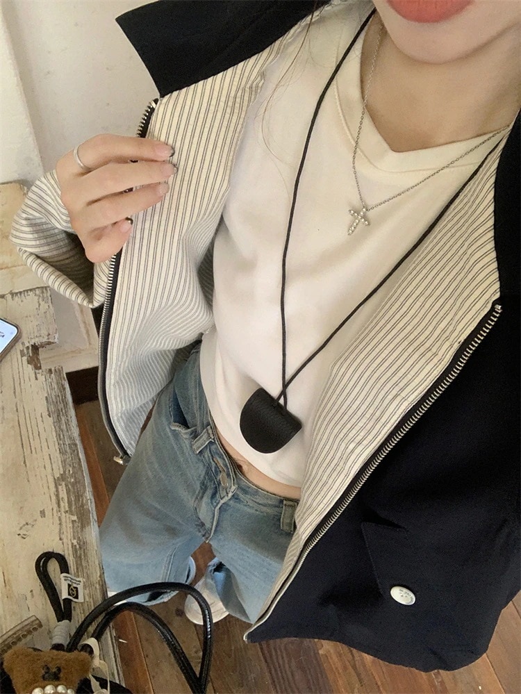 スタイル ジャケット コート レトロ ゆったりする 両面可着用 ストライプ 長袖 カジュアル 大人気 スタイル ジャケット コート レトロ ゆったりする 両面可着用 ストライプ 長袖 カジュアル 大人気