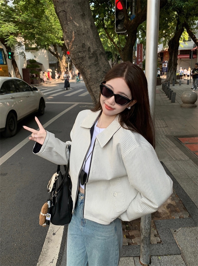 スタイル ジャケット コート レトロ ゆったりする 両面可着用 ストライプ 長袖 カジュアル 大人気 スタイル ジャケット コート レトロ ゆったりする 両面可着用 ストライプ 長袖 カジュアル 大人気