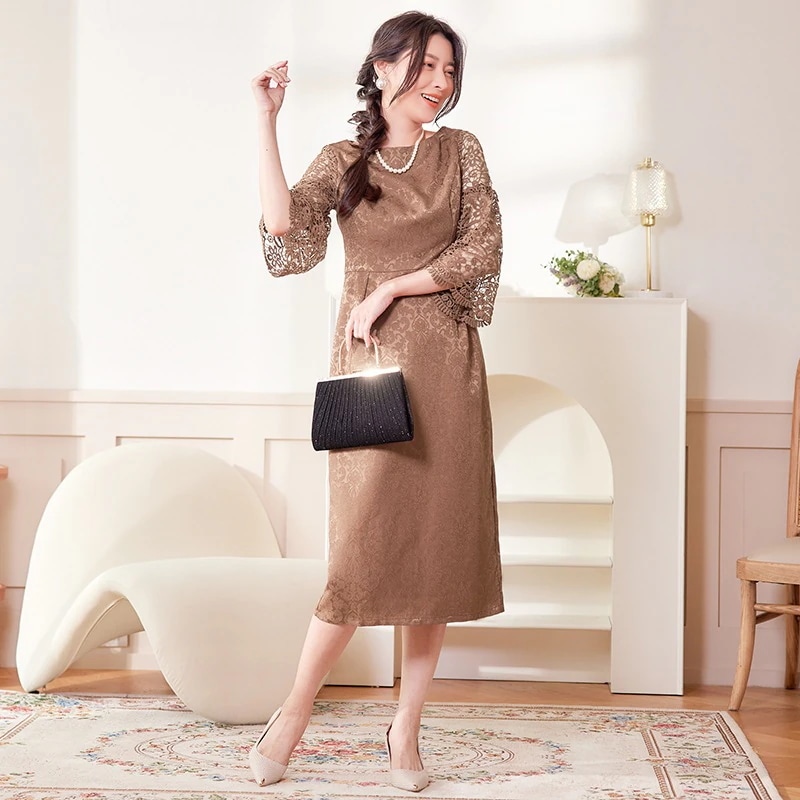 母の日パーティードレス 新しいスタイル 軽やかな大人 エレガント ドレス レース ラウンドネック ドレス 母の日パーティードレス 新しいスタイル 軽やかな大人 エレガント ドレス レース ラウンドネック ドレス