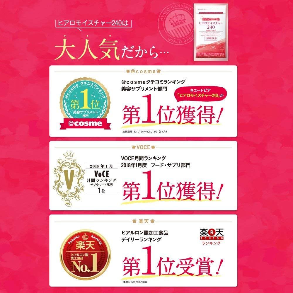 キユーピー 高純度ヒアルロン酸 ヒアロモイスチャー 美容 肌 飲む 乾燥肌 対策 ヒアルロン酸 機能性表示食品 サプリ ２４０ 3packs