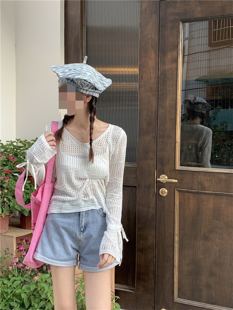 信じられない驚きの大スタイル Vネック 長袖 トップス 女性 日焼け止め服 オーバーシャ