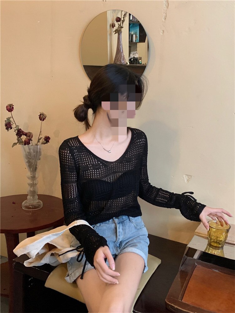 信じられない驚きの大スタイル Vネック 長袖 トップス 女性 日焼け止め服 オーバーシャ