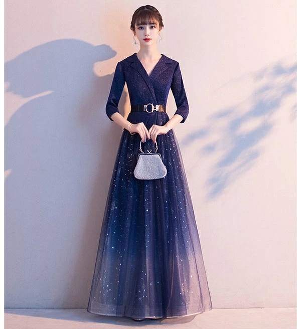 パーティードレス ロングドレス 母親 結婚式 袖あり Vネック 長袖 キラキラ グラデーション 襟付き ジャケット風 ミセス向けドレス 大人 ピアノ 発表会 ネイビー ブラック ベルト付き 成人式 ミ パーティードレス ロングドレス 母親 結婚式 袖あり Vネック 長袖 キラキラ グラデーション 襟付き ジャケット風 ミセス向けドレス 大人 ピアノ 発表会 ネイビー ブラック ベルト付き 成人式 ミ