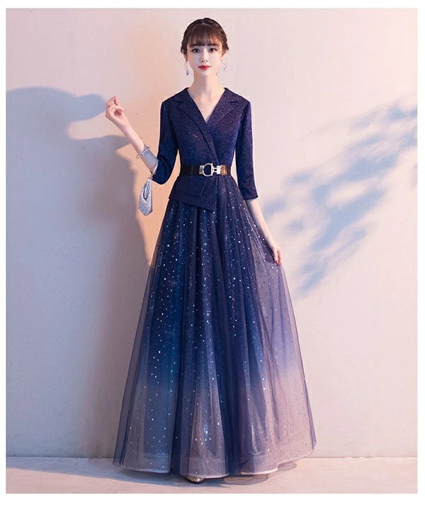パーティードレス ロングドレス 母親 結婚式 袖あり Vネック 長袖 キラキラ グラデーション 襟付き ジャケット風 ミセス向けドレス 大人 ピアノ 発表会 ネイビー ブラック ベルト付き 成人式 ミ パーティードレス ロングドレス 母親 結婚式 袖あり Vネック 長袖 キラキラ グラデーション 襟付き ジャケット風 ミセス向けドレス 大人 ピアノ 発表会 ネイビー ブラック ベルト付き 成人式 ミ