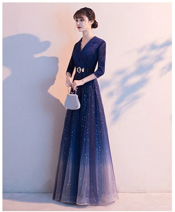 パーティードレス ロングドレス 母親 結婚式 袖あり Vネック 長袖 キラキラ グラデーション 襟付き ジャケット風 ミセス向けドレス 大人 ピアノ 発表会 ネイビー ブラック ベルト付き 成人式 ミ パーティードレス ロングドレス 母親 結婚式 袖あり Vネック 長袖 キラキラ グラデーション 襟付き ジャケット風 ミセス向けドレス 大人 ピアノ 発表会 ネイビー ブラック ベルト付き 成人式 ミ