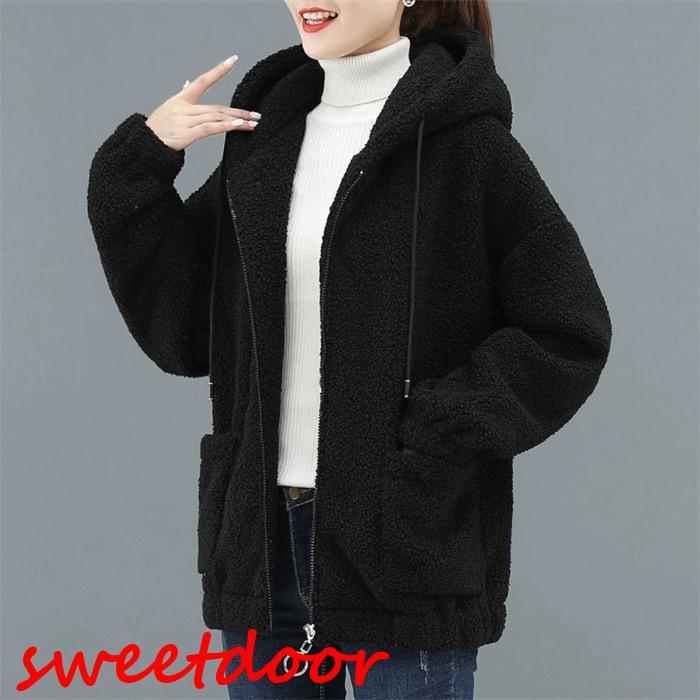 フリース レディース フード付け シャギーボア ブルゾン アウター コート 無地 フルジップアップ 秋冬 トップス