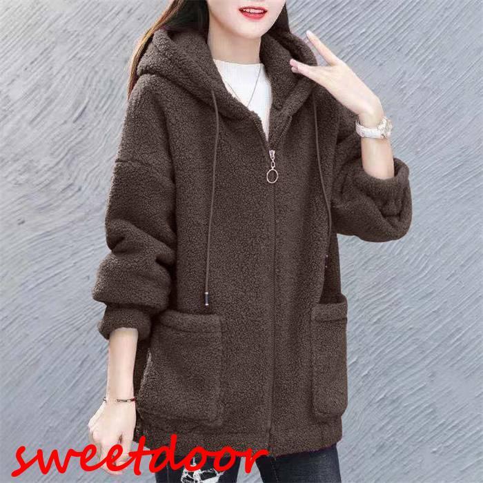 フリース レディース フード付け シャギーボア ブルゾン アウター コート 無地 フルジップアップ 秋冬 トップス