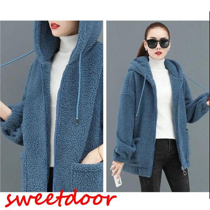 フリース レディース フード付け シャギーボア ブルゾン アウター コート 無地 フルジップアップ 秋冬 トップス