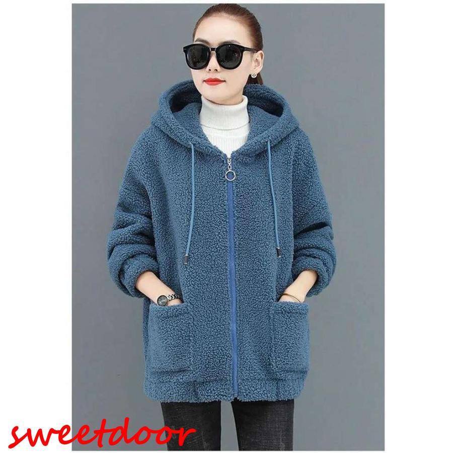 フリース レディース フード付け シャギーボア ブルゾン アウター コート 無地 フルジップアップ 秋冬 トップス