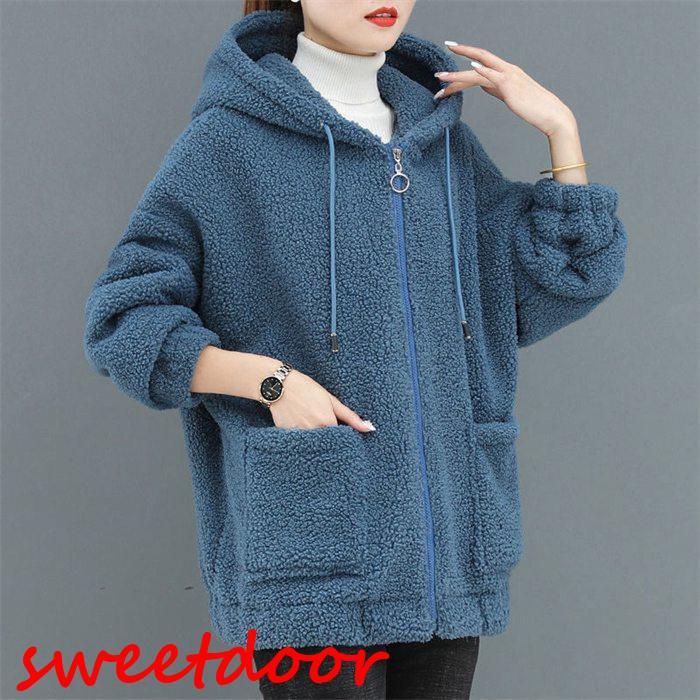 フリース レディース フード付け シャギーボア ブルゾン アウター コート 無地 フルジップアップ 秋冬 トップス