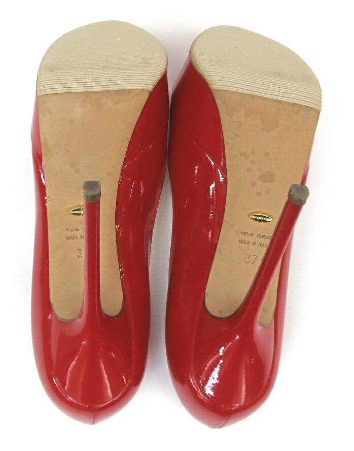 Sergio rossi ﾊｲﾋｰﾙﾊﾟﾝﾌﾟｽ ｴﾅﾒﾙ ｳｪｯｼﾞ 赤 ﾊﾟﾃﾝﾄﾚｻﾞｰ 37 【中古】(58904)