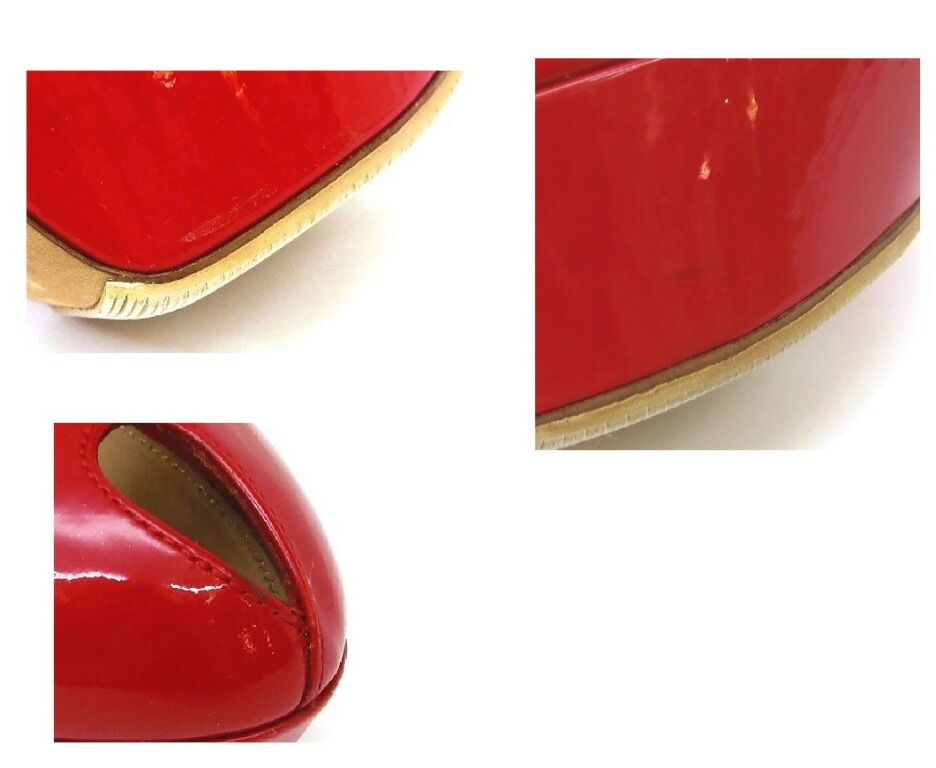 Sergio rossi ﾊｲﾋｰﾙﾊﾟﾝﾌﾟｽ ｴﾅﾒﾙ ｳｪｯｼﾞ 赤 ﾊﾟﾃﾝﾄﾚｻﾞｰ 37 【中古】(58904)