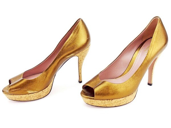 パンプス #36 1/2 オープントゥ 靴 ブロンズ 中古