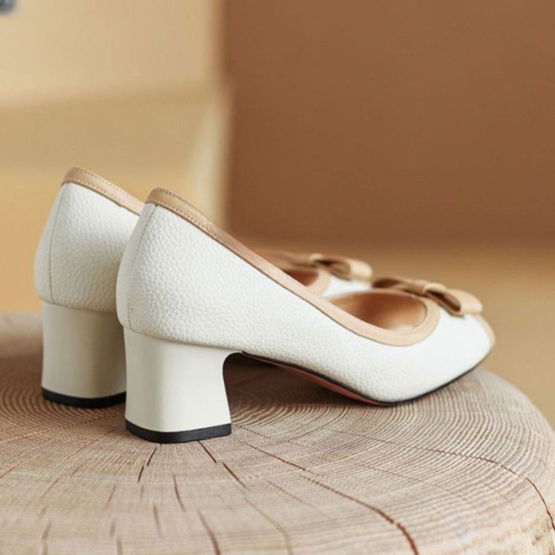 パンプス レディース 太ヒール チャンキーヒール 5cmヒール オープントゥ リボン付き フォーマル 美脚 痛くない 歩きやすい 疲れにくい 通勤 靴 春夏 パーティー 結婚式 二次会 披露宴