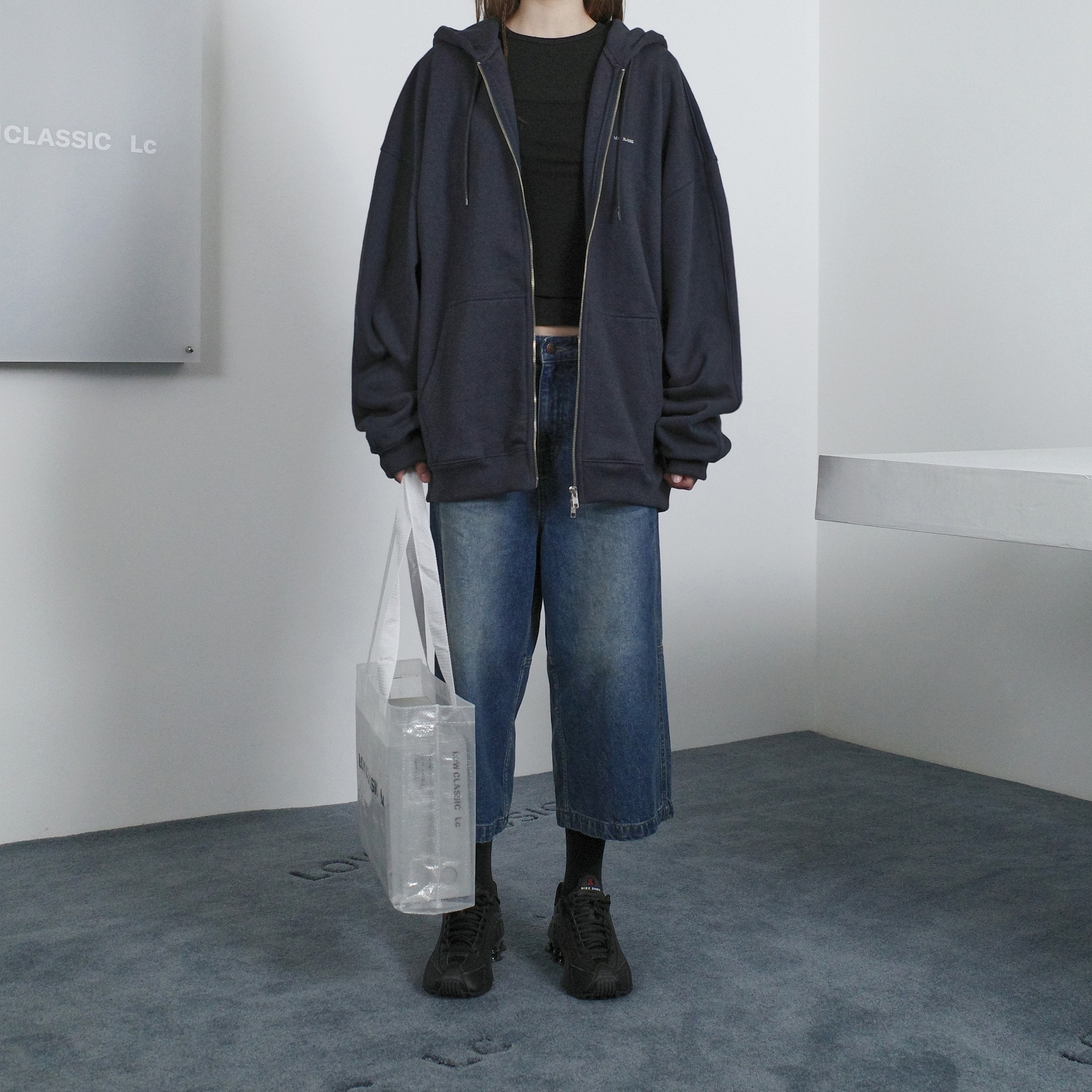 Lc OVERSIZED ZIP-UP HOODIE_(NAVY BLUE/DEEP CHARCOAL/MELANGE GREY)