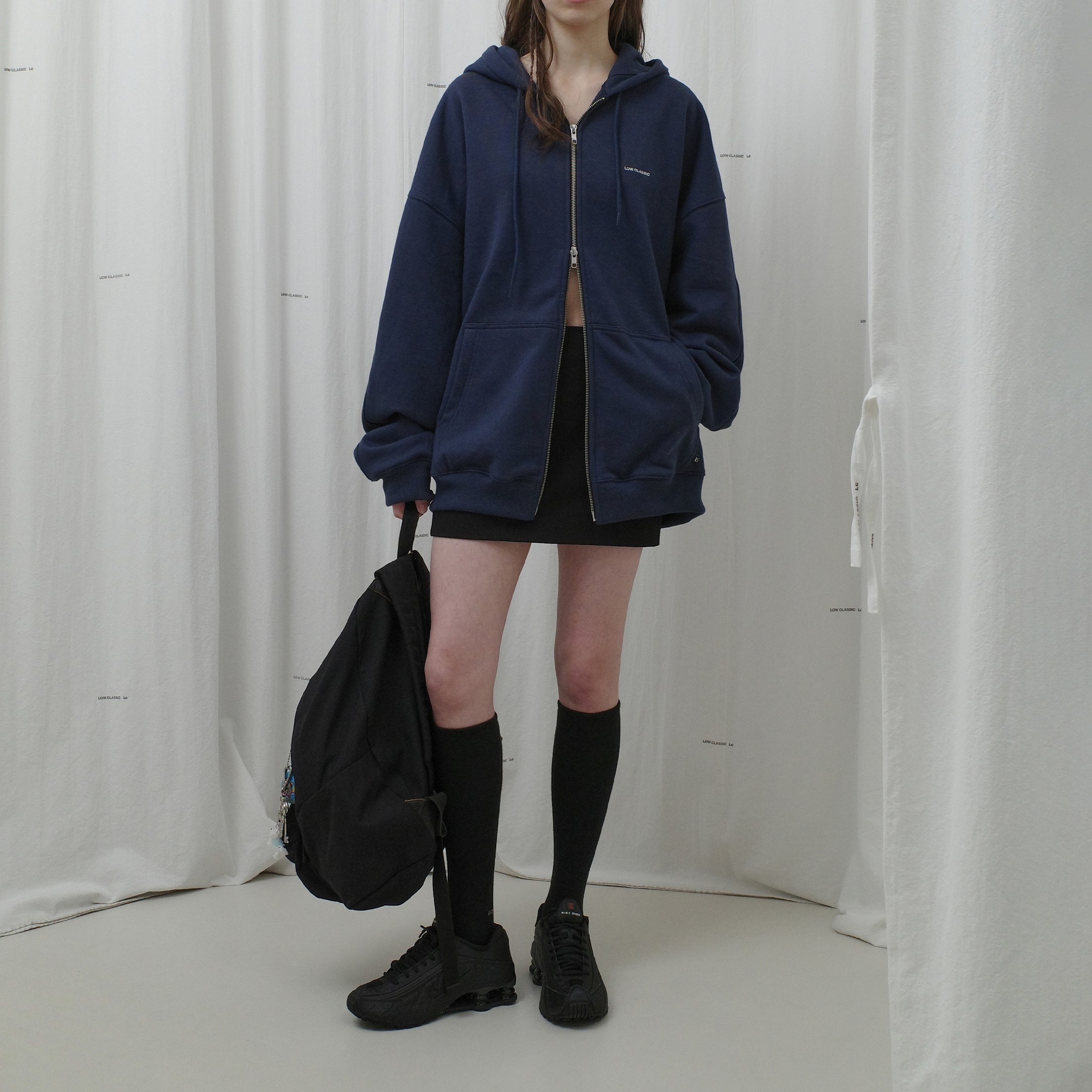 Lc OVERSIZED ZIP-UP HOODIE_(NAVY BLUE/DEEP CHARCOAL/MELANGE GREY)