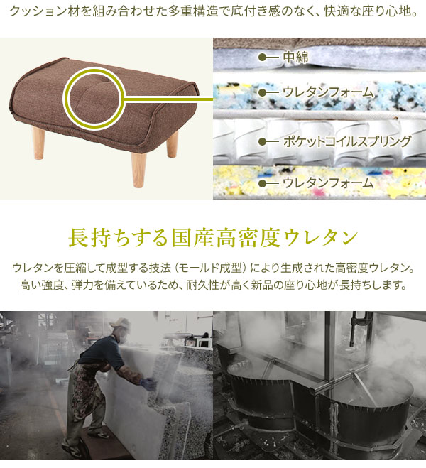 シンプル オットマン/スツール ダリアン生地 ベージュ 脚部：ナチュラル 日本製 約幅59cm ゆったりサイズ