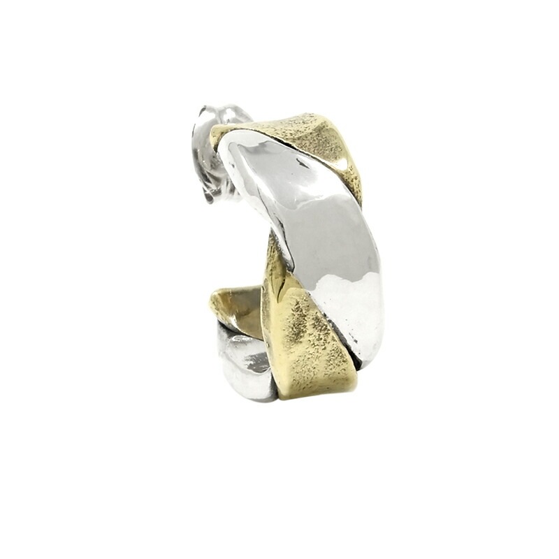 ツイスト & プレス ハーフフープピアス シルバー925 x 真鍮 VFP-079 1点売り ツイスト & プレス ハーフフープピアス シルバー925 x 真鍮 VFP-079 1点売り