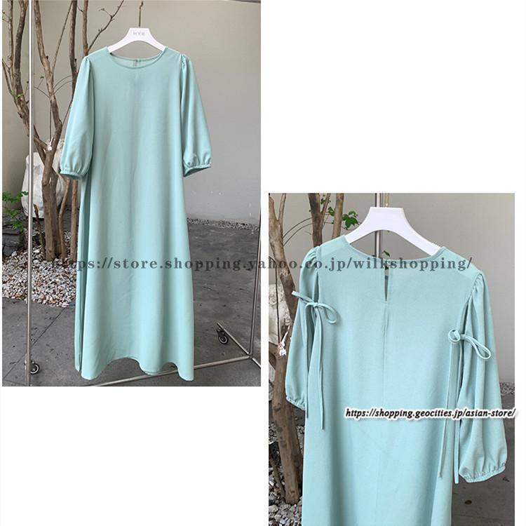 【短納期】夏 ワンピース 五分袖 シフォンワンピース リボン付き Aラインワンピース 無地大人 ゆったり 卒業式 入学式 二次会 お呼ばれ ロングワンピース 30代40代