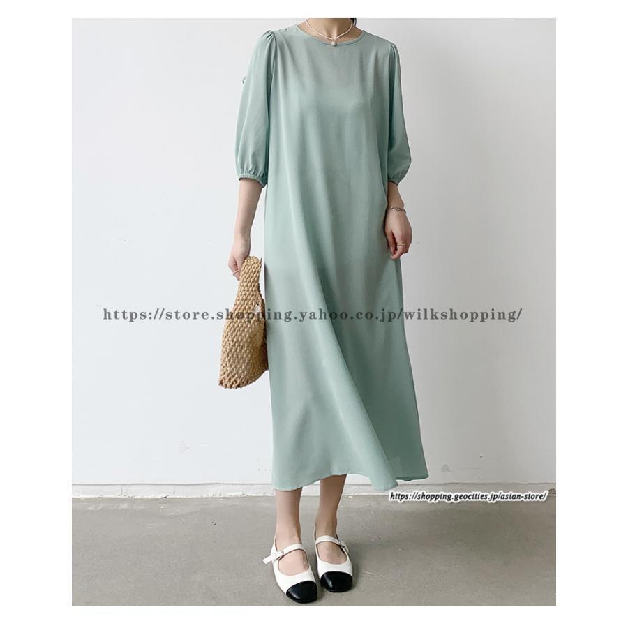 【短納期】夏 ワンピース 五分袖 シフォンワンピース リボン付き Aラインワンピース 無地大人 ゆったり 卒業式 入学式 二次会 お呼ばれ ロングワンピース 30代40代