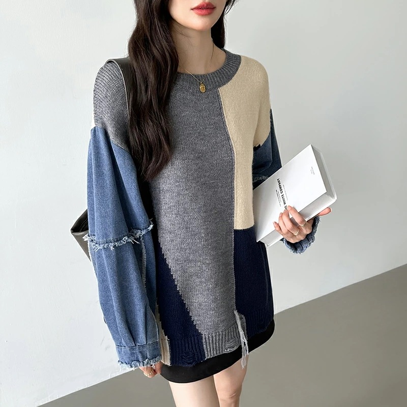 10/30!クーポンで3,740円 セーター デニム 切り替え ニット セーター トップス レディース 長袖 ダメージ 大きいサイズ プルオーバー 異素材 ボリューム袖 オーバーサイズ 厚手 暖かい 10/30!クーポンで3,740円 セーター デニム 切り替え ニット セーター トップス レディース 長袖 ダメージ 大きいサイズ プルオーバー 異素材 ボリューム袖 オーバーサイズ 厚手 暖かい