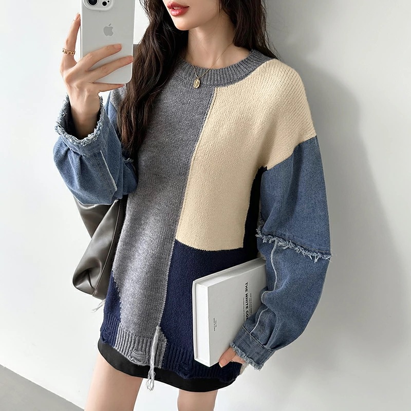 10/30!クーポンで3,740円 セーター デニム 切り替え ニット セーター トップス レディース 長袖 ダメージ 大きいサイズ プルオーバー 異素材 ボリューム袖 オーバーサイズ 厚手 暖かい 10/30!クーポンで3,740円 セーター デニム 切り替え ニット セーター トップス レディース 長袖 ダメージ 大きいサイズ プルオーバー 異素材 ボリューム袖 オーバーサイズ 厚手 暖かい