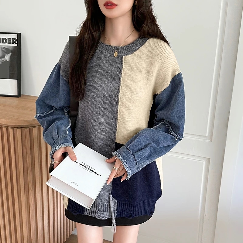 10/30!クーポンで3,740円 セーター デニム 切り替え ニット セーター トップス レディース 長袖 ダメージ 大きいサイズ プルオーバー 異素材 ボリューム袖 オーバーサイズ 厚手 暖かい 10/30!クーポンで3,740円 セーター デニム 切り替え ニット セーター トップス レディース 長袖 ダメージ 大きいサイズ プルオーバー 異素材 ボリューム袖 オーバーサイズ 厚手 暖かい