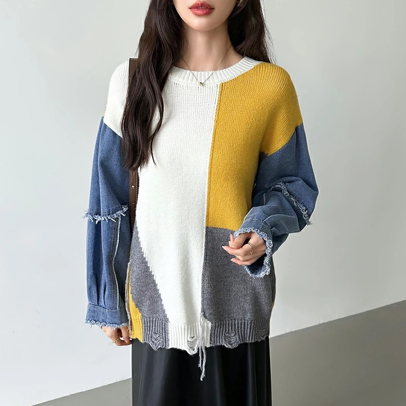 10/30!クーポンで3,740円 セーター デニム 切り替え ニット セーター トップス レディース 長袖 ダメージ 大きいサイズ プルオーバー 異素材 ボリューム袖 オーバーサイズ 厚手 暖かい 10/30!クーポンで3,740円 セーター デニム 切り替え ニット セーター トップス レディース 長袖 ダメージ 大きいサイズ プルオーバー 異素材 ボリューム袖 オーバーサイズ 厚手 暖かい