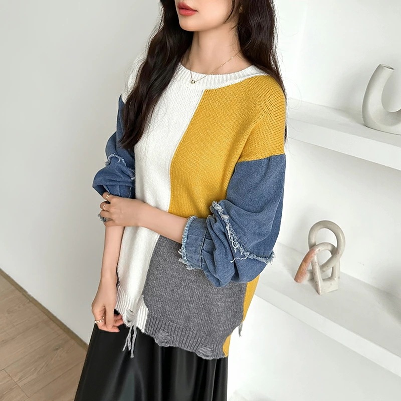 10/30!クーポンで3,740円 セーター デニム 切り替え ニット セーター トップス レディース 長袖 ダメージ 大きいサイズ プルオーバー 異素材 ボリューム袖 オーバーサイズ 厚手 暖かい 10/30!クーポンで3,740円 セーター デニム 切り替え ニット セーター トップス レディース 長袖 ダメージ 大きいサイズ プルオーバー 異素材 ボリューム袖 オーバーサイズ 厚手 暖かい