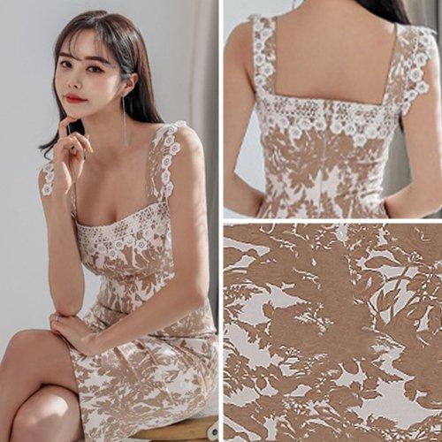 キャバドレス ナイトドレス ミディアムドレス ノースリーブ ワンピース スクエアネック ケミカルレース花柄 ボタニカル レディース グラシア