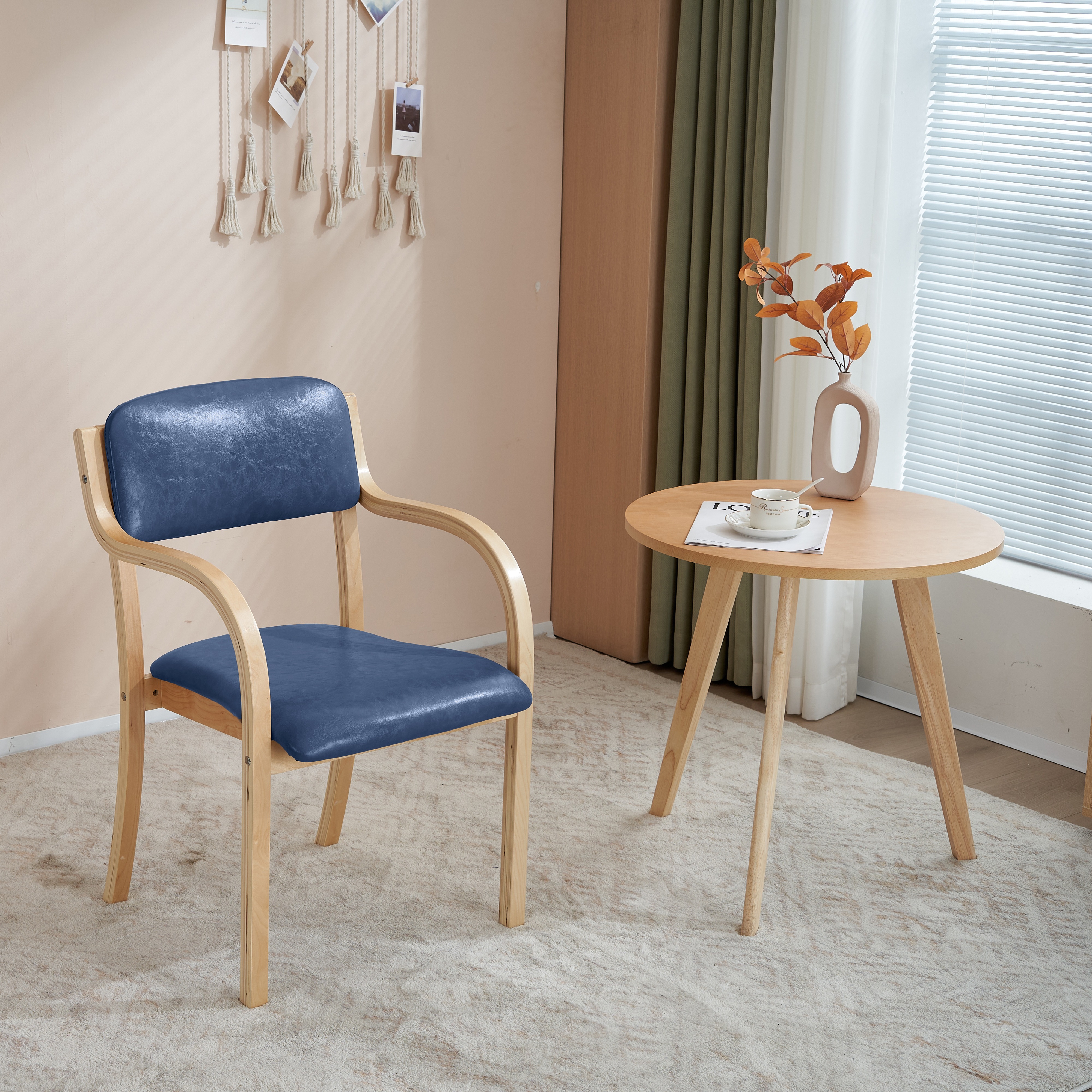 [国内即発送]【目玉新作】【2脚】PU ブルー ダイ ニングチェア 木製 椅子 介護チェア イス チェア593